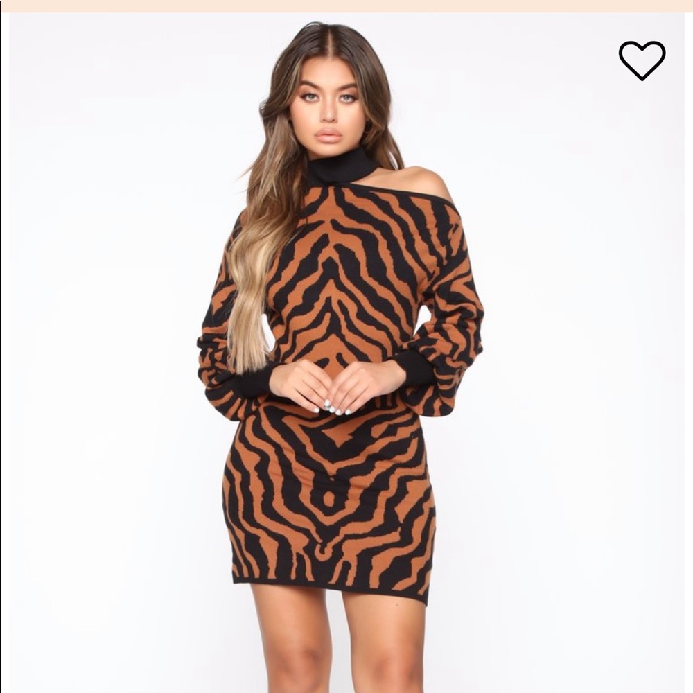 Fashion Nova Black and Brown Zebra Print Dress